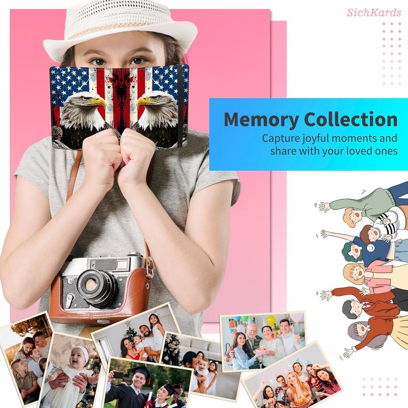 SichKards Mini Photo Album 2x3,60 Photos Capacity,PU Leather Cover with Elastic Band,High Definition Waterproof PP Pages for Family Wedding Anniversary Baby Record,Eagle American Flag - Image 4